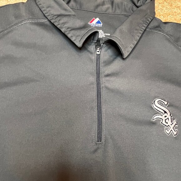 Chicago White Size 1/4 Zip Mens Polo Size L Magestic Embroidered Logo Black Polo - Picture 4 of 9